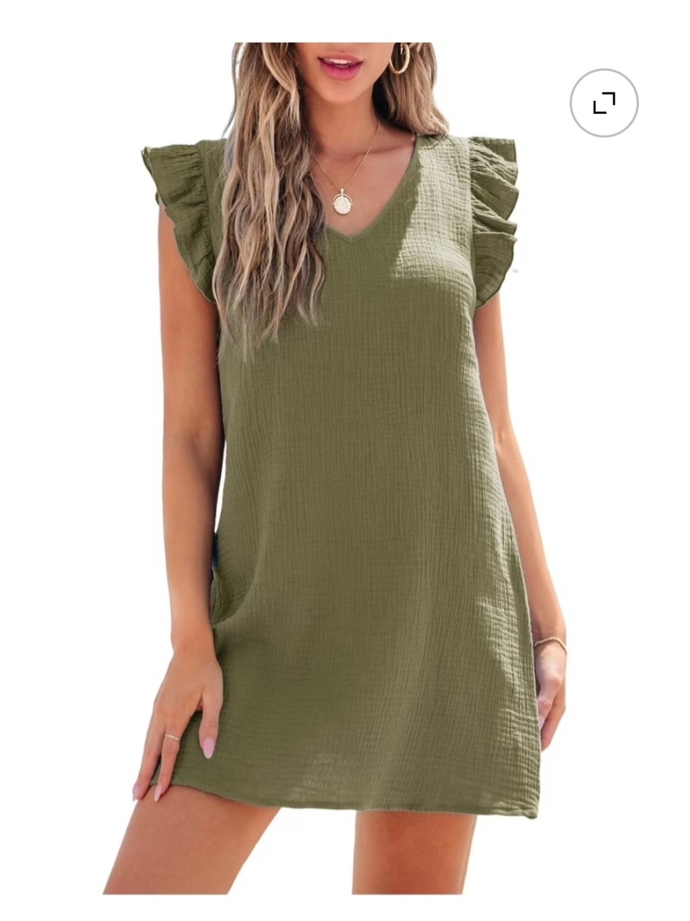 Cupshe Olive Green V-Neck Ruffle Sleeve Mini Dress